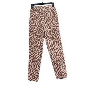Rare PacSun Eco Trippy Checker Ultra High Waisted Slim Fit size 24 brown cream